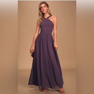 Lulu's Women's Air of Romance Dusty Purple Chiffon Long Halter Formal Dress M